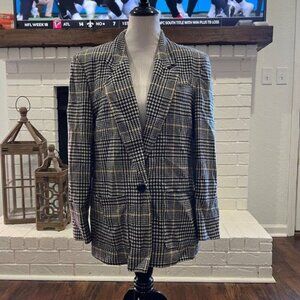 Pendleton Vintage Black Yellow Houndstooth Wool Blazer Size 14
